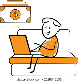 Freelance business people work in comfortable conditions at home office concept. Freelancer working from home workplace. Man and woman self employed concept online call.isolated vector doodle