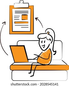 Freelance business people work in comfortable conditions at home office concept. Freelancer working from home workplace. Man and woman self employed concept online call.isolated vector doodle