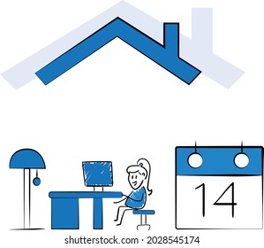 Freelance business people work in comfortable conditions at home office concept. Freelancer working from home workplace. Man and woman self employed concept online call.isolated vector doodle