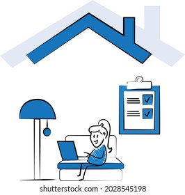 Freelance business people work in comfortable conditions at home office concept. Freelancer working from home workplace. Man and woman self employed concept online call.isolated vector doodle