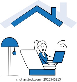 Freelance business people work in comfortable conditions at home office concept. Freelancer working from home workplace. Man and woman self employed concept online call.isolated vector doodle