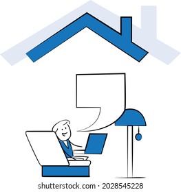 Freelance business people work in comfortable conditions at home office concept. Freelancer working from home workplace. Man and woman self employed concept online call.isolated vector doodle