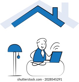 Freelance business people work in comfortable conditions at home office concept. Freelancer working from home workplace. Man and woman self employed concept online call.isolated vector doodle