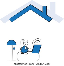 Freelance business people work in comfortable conditions at home office concept. Freelancer working from home workplace. Man and woman self employed concept online call.isolated vector doodle