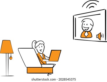 Freelance business people work in comfortable conditions at home office concept. Freelancer working from home workplace. Man and woman self employed concept online call.isolated vector doodle