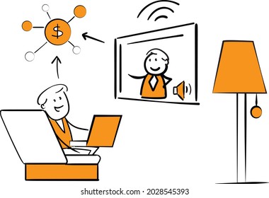 Freelance business people work in comfortable conditions at home office concept. Freelancer working from home workplace. Man and woman self employed concept online call.isolated vector doodle