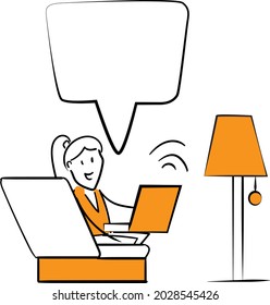 Freelance business people work in comfortable conditions at home office concept. Freelancer working from home workplace. Man and woman self employed concept online call.isolated vector doodle