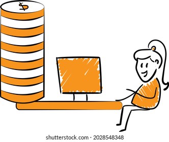 Freelance business people work in comfortable conditions at home office. Business grow concept. Success concept. Man and woman self employed concept online call.isolated vector doodle art