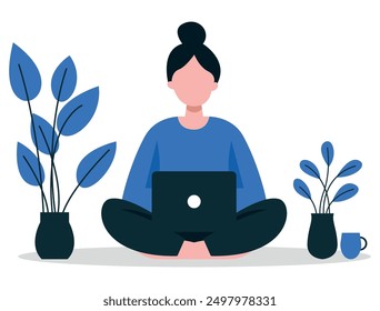 Freelance Business Woman Work Job Remote Concept Flat Illustration - Zen Work From Home