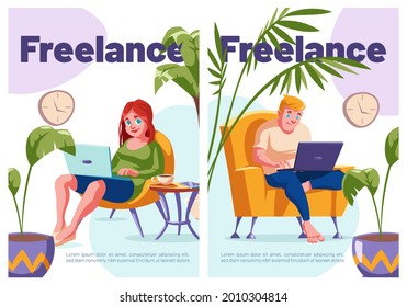 Freelance cartoon posters, relaxed freelancers