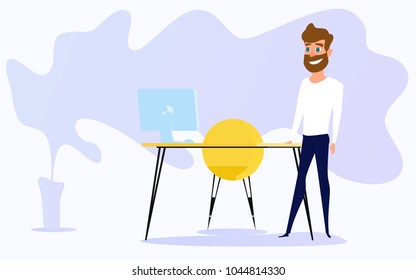 Freelance character design. Freelance working at creative space in modern office. Cartoom Vector Illustration.