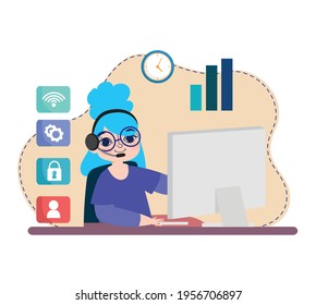 freelance character working at home
