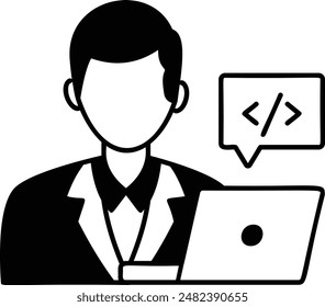Freelance Coder Avatar Concept, Business Intelligence Vector Icon Design, Software and web development symbol, Computer Programming and Coding stock illustration, Person with Laptop