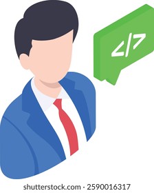 Freelance Coder Avatar isometric Concept, Business Intelligence Vector Icon Design, Software and web development symbol, Computer Programming and Coding stock illustration, Person with Laptop