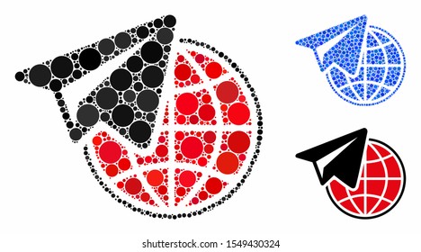 Freelance composition of round dots in variable sizes and color tints, based on freelance icon. Vector round dots are united into blue composition. Dotted freelance icon in usual and blue versions.