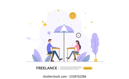 Freelance concept. freelancer teleworking or remote work at home. people character working with laptop. flat template web landing page, banner, presentation, social, print media. Vector illustration