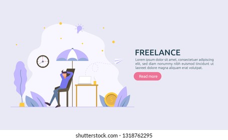Freelance concept. freelancer teleworking or remote work at home. people character working with laptop. flat template web landing page, banner, presentation, social, print media. Vector illustration
