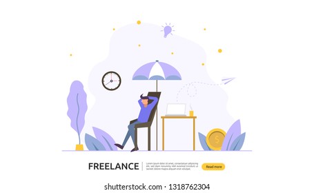 Freelance concept. freelancer teleworking or remote work at home. people character working with laptop. flat template web landing page, banner, presentation, social, print media. Vector illustration