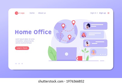 Freelance Concept. Freelancers in chat working at home and earning money remotely. Global outsourcing, remote working and home office. Work chat. Vector illustration for web design