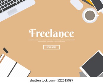 Freelance concept, Interior of working place concept in flat design