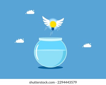 Freelance concept. Light bulb floats out of a fish tank