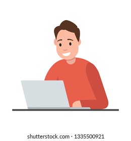 Freelance concept. Man working on laptop. Vector illustration.