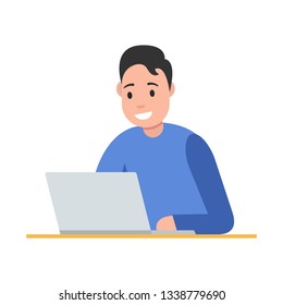 Freelance concept. Man working on laptop. Vector illustration.