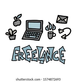 Freelance  concept with text and decoration. Banner template with vector stylized typography.