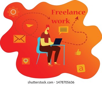 Freelance concept vector illustration in cartoon style. Home office workplace.  flat illustration - vector