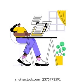 Freelance-Kopierer einzeln Cartoon-Vektorgrafiken. Mädchen mit Laptop arbeitet als Fernkopierer, moderne Beruf, selbstständige Frau, freiberufliche Arbeit, Wiederaufnahme Autor Vektorgrafik.