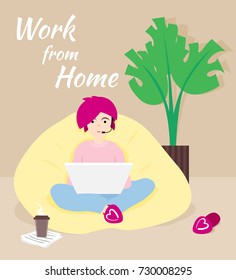 Freelance Customer Support Design Character Girl Work from Home Character Vector Art Design Illustration