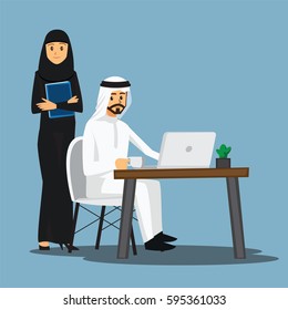 freelance developer ,Arabian or designer working at home,vector character