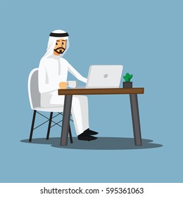 freelance developer ,Arabian or designer working at home,vector character