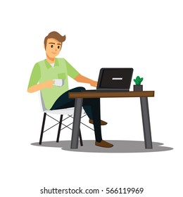 freelance developer or designer working at home,vector character