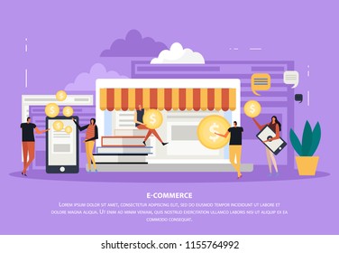 Freelance ecommerce concept flat composition with editable text and images of laptop and touchscreen gadgets vector illustration