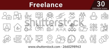 Freelance Editable Line Icons Set for Remote, Work, Business, and Independent Professional