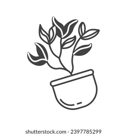 Freelance element of set in black line design. A black outline illustration of a cozy home plant can create a comfortable and productive atmosphere. Vector illustration.