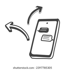 Elemento independiente del conjunto en diseño de línea negra. Una ilustración de un contorno negro en un tema independiente presenta un smartphone, enfatizando la importancia de la comunicación móvil. Ilustración vectorial.