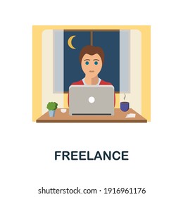 Freelance flat icon. Colored filled simple Freelance icon for templates, web design and infographics