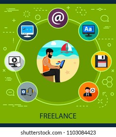 Freelance flat icons concept. Vector illustration. Element template for design.