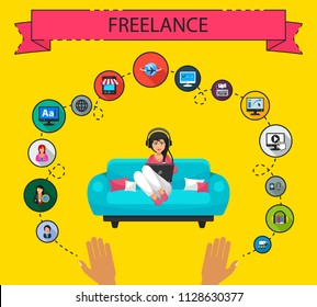 Freelance flat icons concept. Vector illustration. Element template for design.