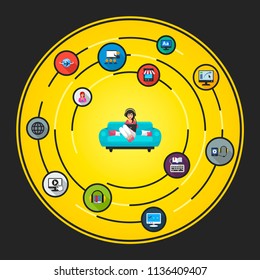 Freelance flat icons concept. Vector illustration. Element template for design.