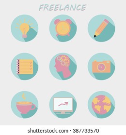 Freelance flat round icons set. Vector illustration.
