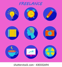 Freelance flat round icons set. Vector illustration.
