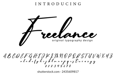 Freelance Font Pincel elegante pintado en mayúsculas letras vectoriales, alfabeto, tipo de letra