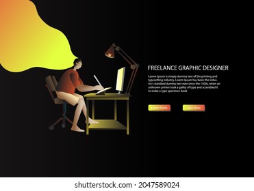 Freelance graphic designer flat character vector illustration design