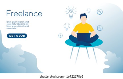 Freelance, guy freelance from home vector illustration