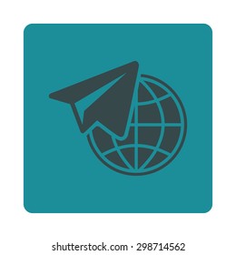 Freelance icon from Commerce Buttons OverColor Set. Vector style is soft blue colors, flat square rounded button, white background.