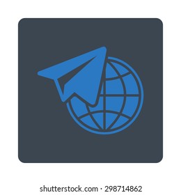Freelance icon from Commerce Buttons OverColor Set. Vector style is smooth blue colors, flat square rounded button, white background.
