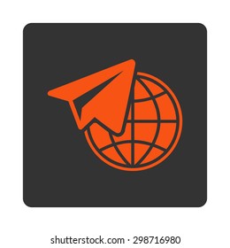 Freelance icon from Commerce Buttons OverColor Set. Vector style is orange and gray colors, flat square rounded button, white background.